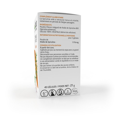 Arkopharma Arkogélules Spiruline Bio 45 Gélules - Boost Tonus Vitalité