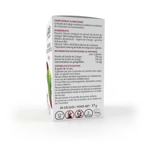 Arkopharma Arkogélules Ginkgo 45 Gélules - Boost Mémoire