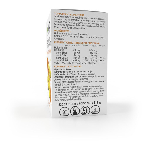Arkogélules Huile Foie Morue 220 - Vitamines A et D
