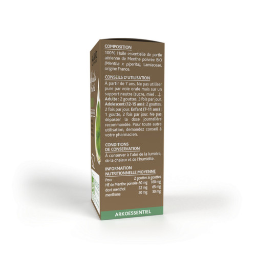 Arkopharma Huile Essentielle Menthe Poivrée 10ml - Soulage Nausées
