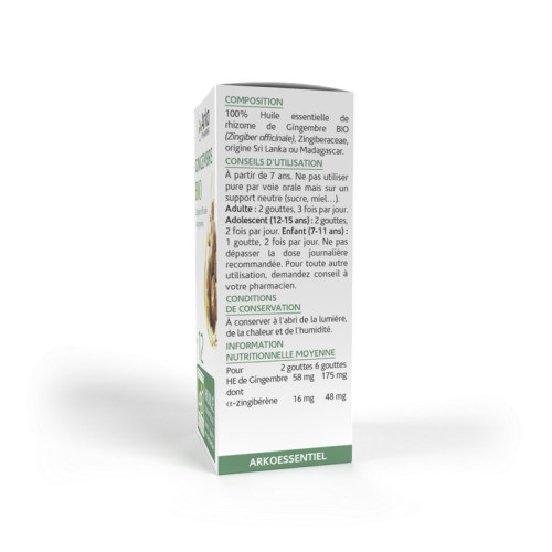 Arkopharma Huile Essentielle Gingembre 5ml - Aphrodisiaque et Tonique