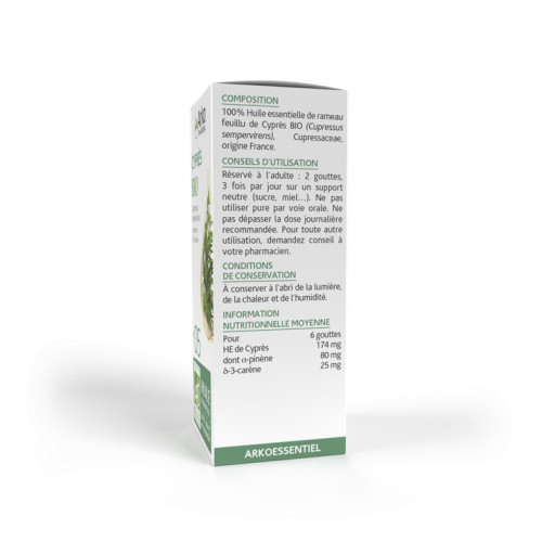 ARKOPHARMA Huile Essentielle Cyprès 10ml - Respiratoire, Veineux