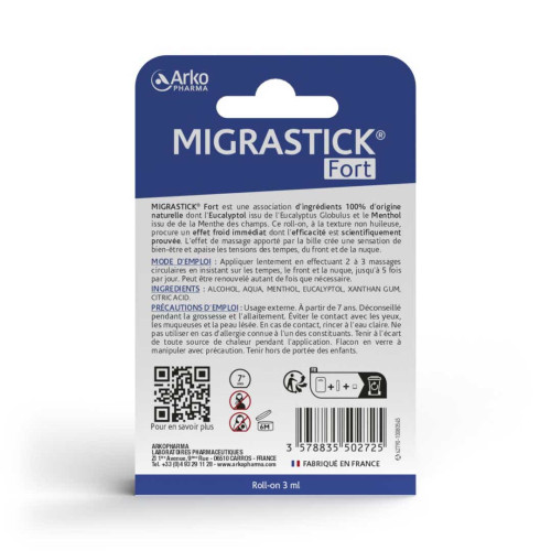 ARKOPHARMA Migrastick Fort 3ml - Soulage Migraines Rapidement