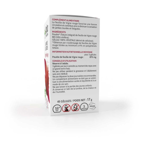 Arkopharma Vigne Rouge Bio 45 - Soulage Jambes Lourdes, 100% Végan