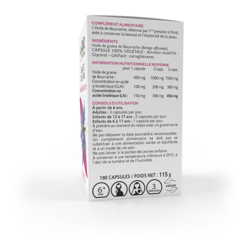 Arkopharma Huile de Bourrache Bio 180 Capsules - Beauté Peau Élastique