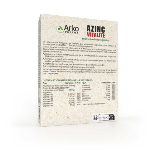 ARKOPHARMA Azinc Vitalité 30 Comprimés - Boost Energie et Immunité