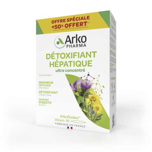 Arkofluides Détoxifiant Hépatique 20 Ampoules + 10 Ampoules Offertes