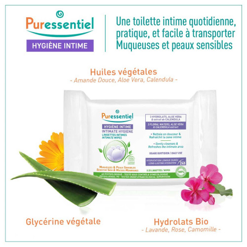 Puressentiel Lingettes Intimes Bio 25 - Douceur et Fraîcheur