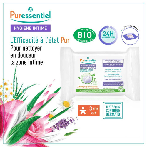 Puressentiel Lingettes Intimes Bio 25 - Douceur et Fraîcheur