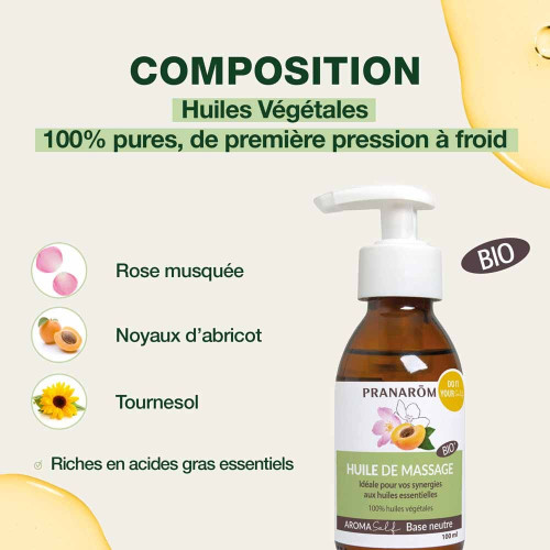 PRANAROM Huile Base Naturelle Massage 100mL - Douceur et Hydratation