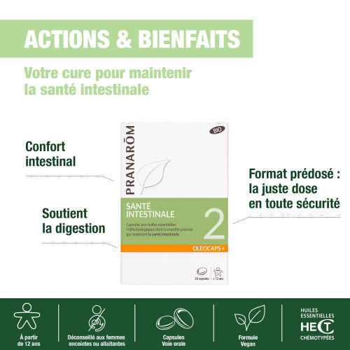 PRANAROM Oléocaps+ 2 Bio 30 Capsules - Santé Intestinale Equilibrée