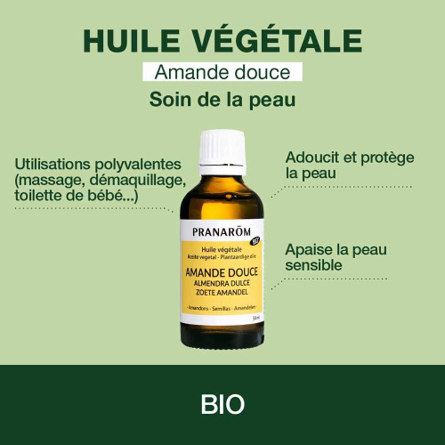 PRANAROM Huile Amande Douce Bio 50ml - Soin Peau Sèche