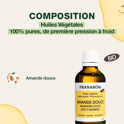 PRANAROM Huile Amande Douce Bio 50ml - Soin Peau Sèche