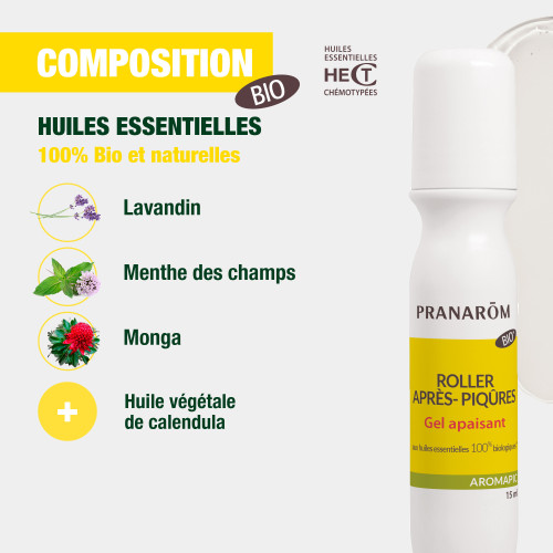 PRANAROM Aromapic Roller 15ml - Apaisant Bio après piqûres