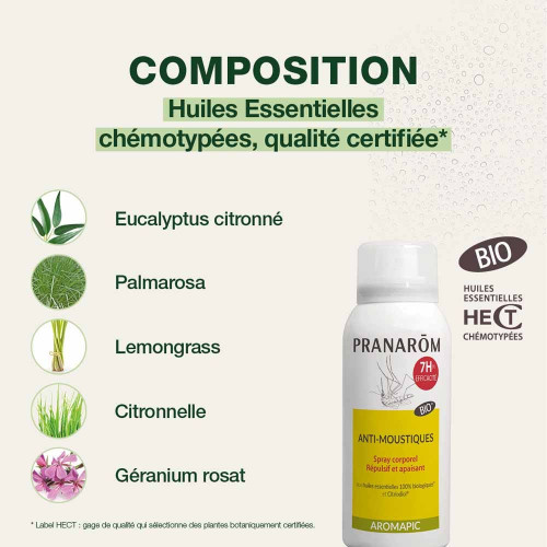 PRANAROM Aromapic Spray Anti-Moustiques Bio 75ml - Protection 7h