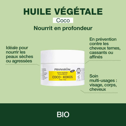 PRANAROM Coco Huile Végétale Bio 100ml - Nourrit Peau et Cheveux