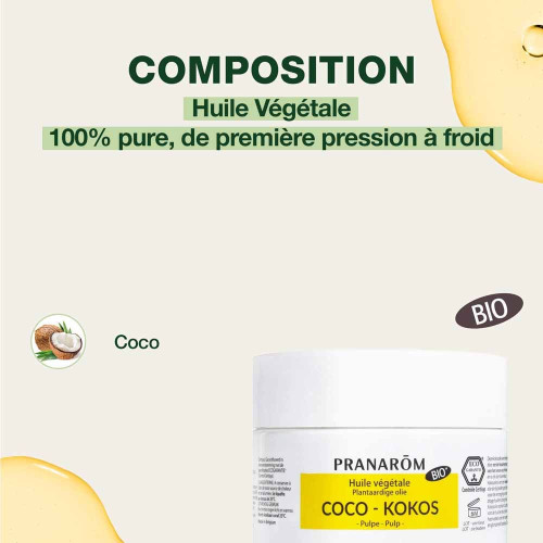 PRANAROM Coco Huile Végétale Bio 100ml - Nourrit Peau et Cheveux