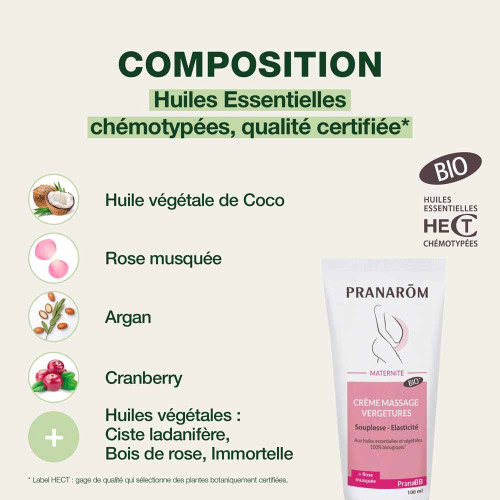 PRANAROM PranaBB Crème Massage 100mL - Prévention Vergetures Grossesse