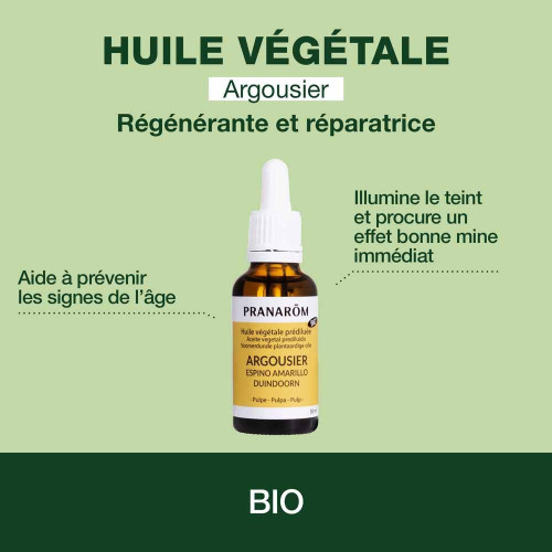 PRANAROM Huile Argousier Bio 30ml - Peau Illuminée et Apaisée