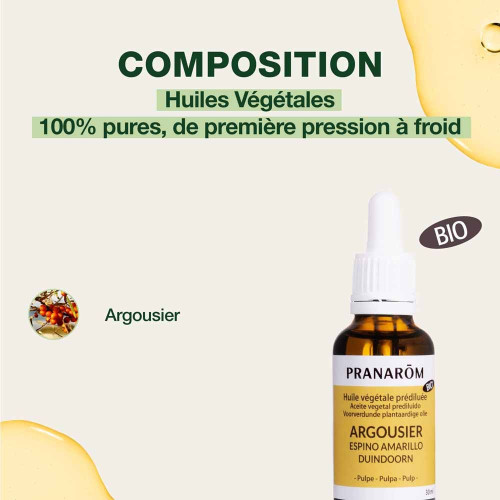 PRANAROM Huile Argousier Bio 30ml - Peau Illuminée et Apaisée