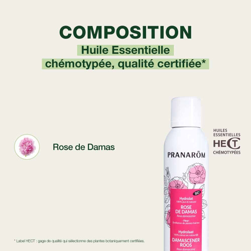 PRANAROM Hydrolat Rose de Damas Bio 150ml - Hydratant Anti-âge