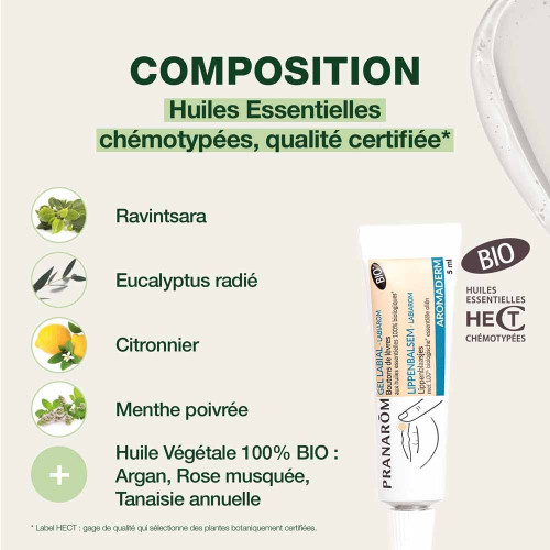 PRANAROM Aromaderm Gel Labial Bio 5ml - Apaisant et Rafraîchissant