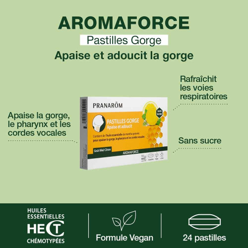 PRANAROM AROMAFORCE Pastilles Miel Citron 24 - Apaise Gorge