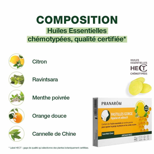 PRANAROM AROMAFORCE Pastilles Miel Citron 24 - Apaise Gorge