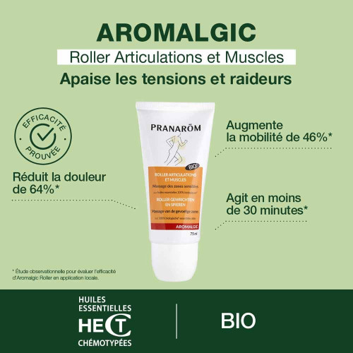 PRANAROM Aromalgic Roller Bio 75ml - Soulage Muscles et Articulations