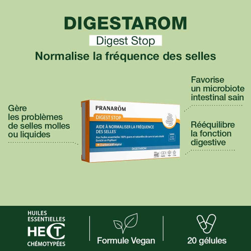 PRANAROM Digest Stop 20 Gélules - Soulage Transit Intestinal