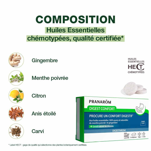 Digest Confort Pranarôm 21 Comprimés - Soulage Digestion et Nausées