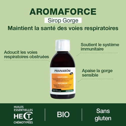 Pranarôm Aromaforce Sirop Gorge 150ml Apaise Toux & Maux de Gorge