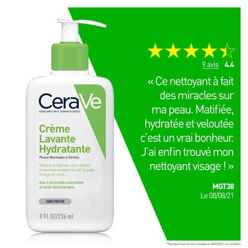 CeraVe Crème Lavante Hydratante 236ml - Nettoie et Hydrate