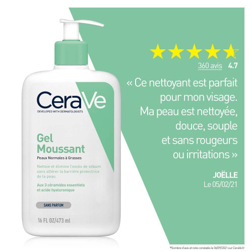 CeraVe Gel Nettoyant Moussant 473ml - Peau Saine avec