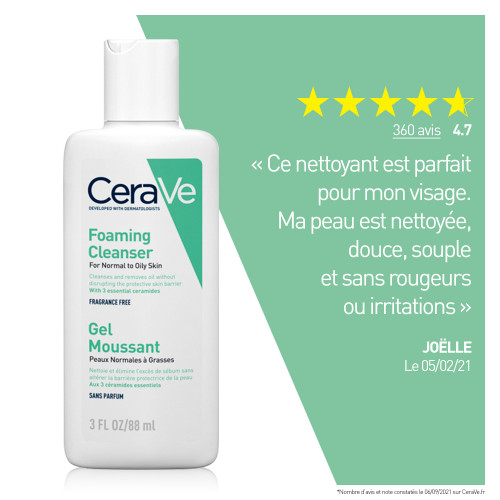 CeraVe Gel Moussant 88ml - Nettoie et Purifie Doucement