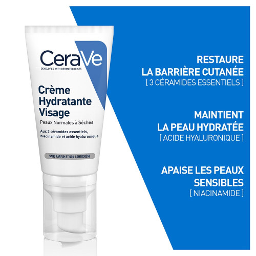 CeraVe Crème Hydratante Visage 52ml - Nourrit et Restaure Peau Sèche