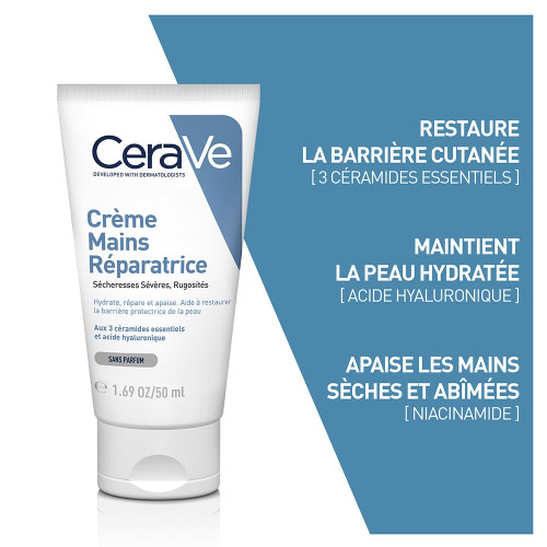 CeraVe Crème Mains Réparatrice 50ml - Hydrate et Apaise