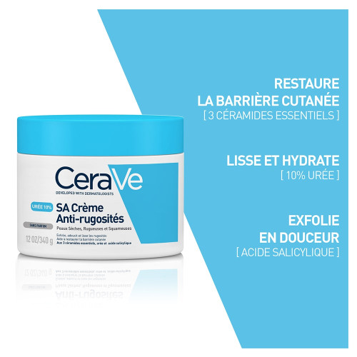 CeraVe SA Crème Anti-Rugosités 340g - Adoucit et Lisse Peaux Sèches
