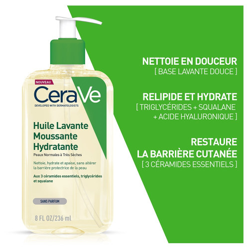 CeraVe Huile Lavante 236ml - Hydrate et Apaise Peaux Sèches