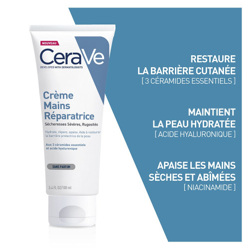CeraVe Crème Mains Réparatrice 100ml - Hydrate et Apaise