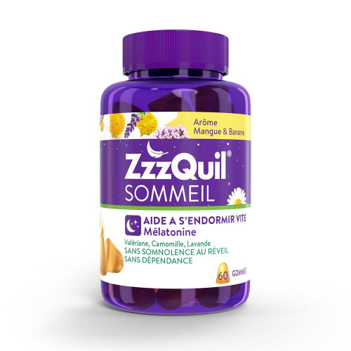 ZzzQuil Sommeil Mangue Banane 60 Gommes - Aide à dormir vite