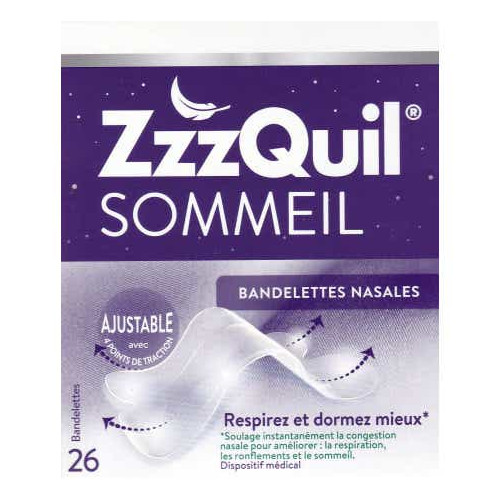 ZzzQuil Sommeil 26 bandelettes nasales anti-ronflement efficaces
