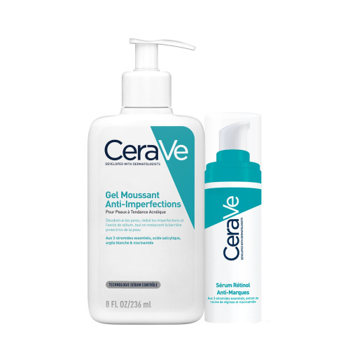 CeraVe Gel Moussant 236ml Sérum Rétinol 30ml Anti-Imperfections Peau Unie
