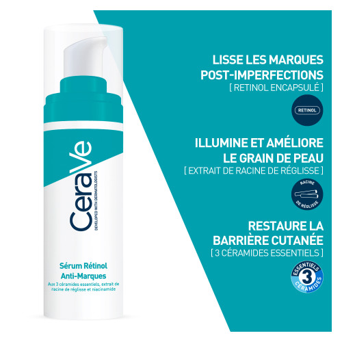 CeraVe Gel Moussant 236ml Sérum Rétinol 30ml Anti-Imperfections Peau Unie