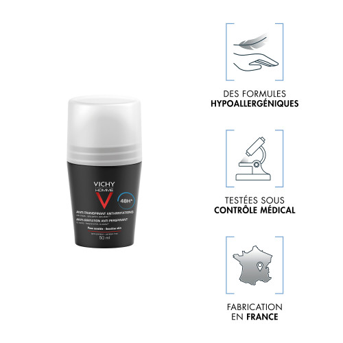 VICHY Homme Déodorant Peaux Sensibles 50mL - Efficacité 48H