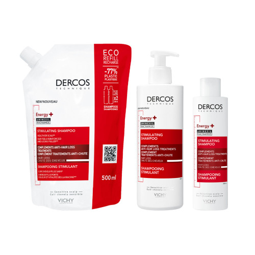 VICHY DERCOS Shampooing Energisant 2x200mL - Anti-Chute Aminexil