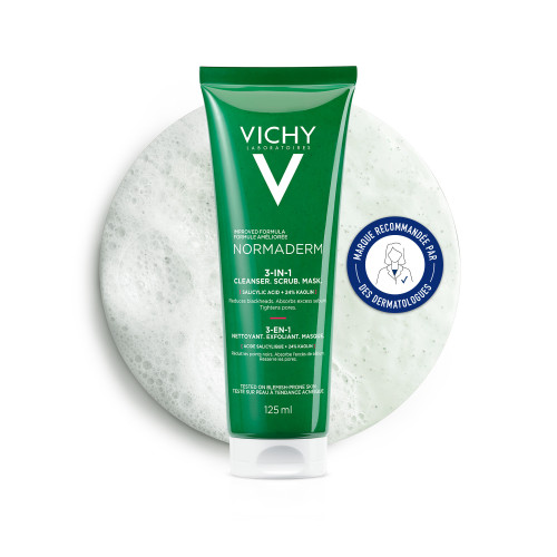 VICHY Normaderm 3en1 125mL - Nettoyant Exfoliant Masque