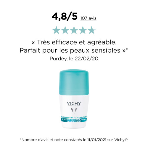VICHY Déodorant Anti-Transpirant 50mL - Efficacité 48H, Anti-Traces