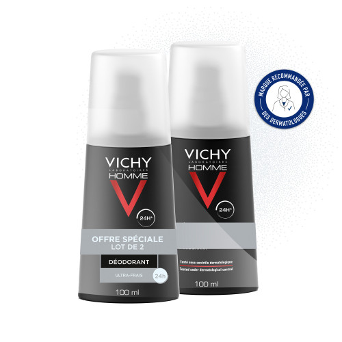 VICHY Homme Déodorant Ultra-frais 2x100mL - Fraîcheur 24h