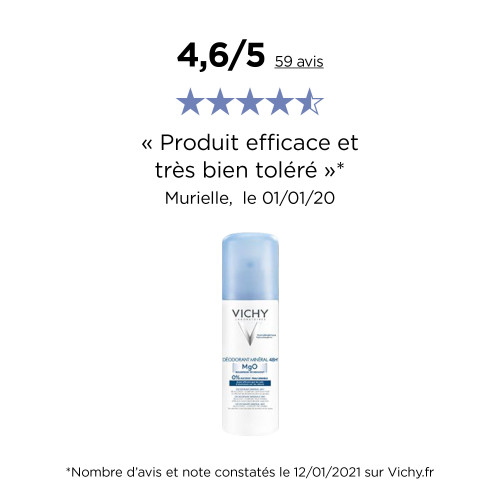 VICHY Déodorant Minéral 125mL - Efficacité 48h Sans Aluminium